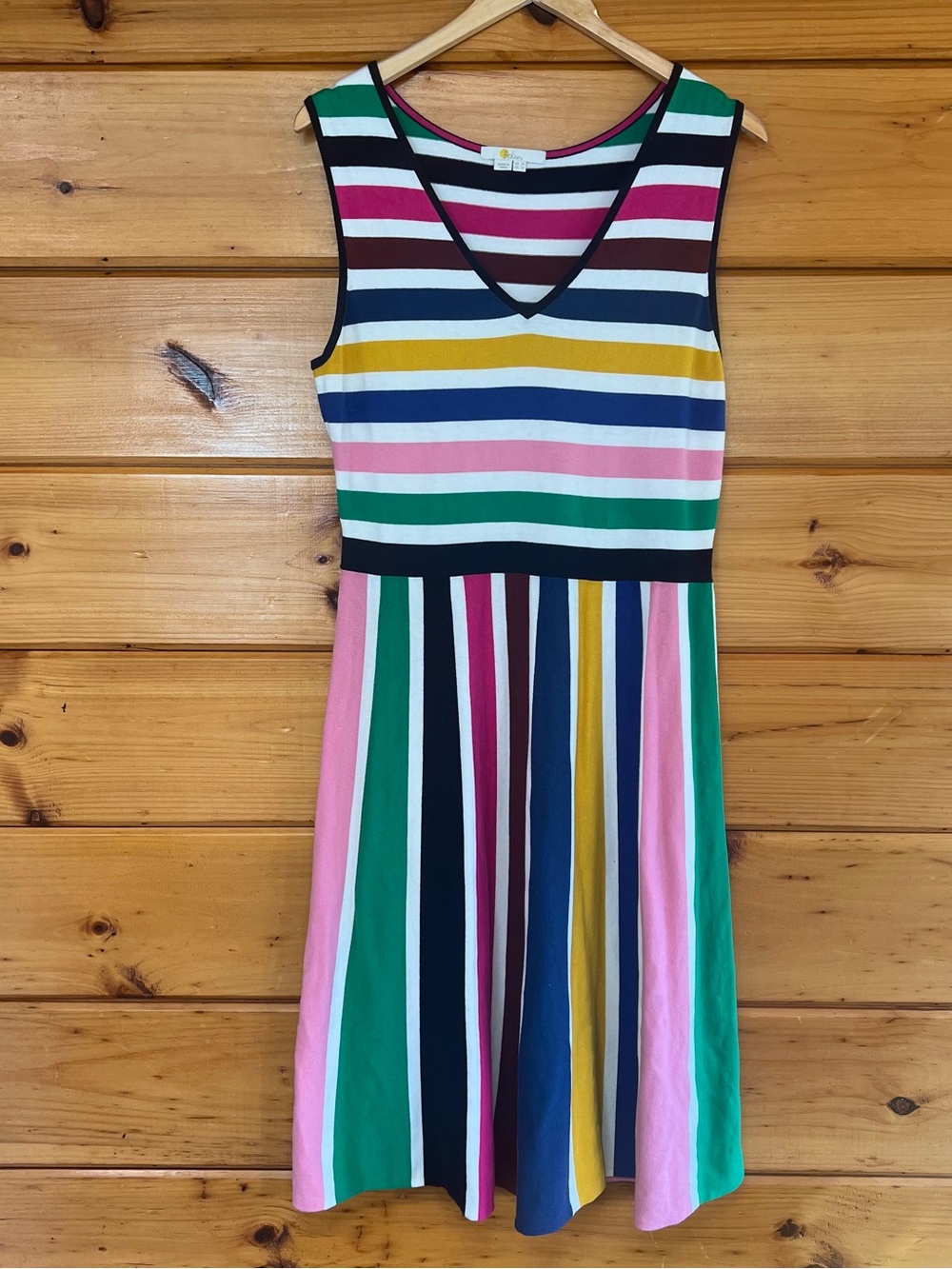 Boden Dress Multicolor Striped V-Neck Sleeveless Midi Summer Fairy Dress - Picture 2 of 7